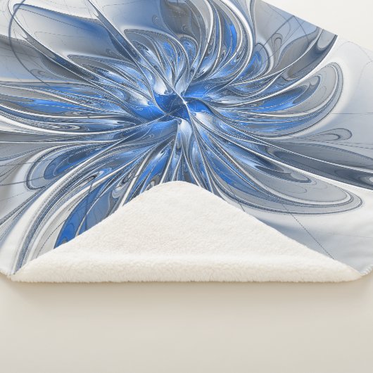 Abstract Blauw Grijs Waterverf Fractal Art Flower Sherpa Deken (3/4)
