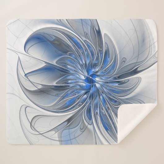Abstract Blauw Grijs Waterverf Fractal Art Flower Sherpa Deken (Voorkant (horizontaal))