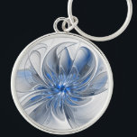 Abstract Blauw Grijs Waterverf Fractal Art Flower Sleutelhanger<br><div class="desc">Unieke fantasiebloem met tinten blauw en grijs,  abstract en elegant. Ontwerp voor uw sleutelhanger en meer.</div>