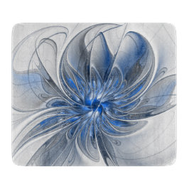 Abstract Blauw Grijs Waterverf Fractal Art Flower Snijplank