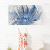 Abstract Blauw Grijs Waterverf Fractal Art Flower Spandoek (Insitu)