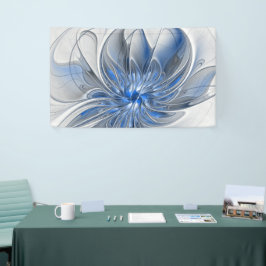 Abstract Blauw Grijs Waterverf Fractal Art Flower Spandoek