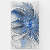 Abstract Blauw Grijs Waterverf Fractal Art Flower Spandoek (Verticaal)