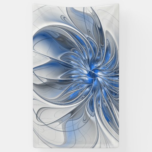 Abstract Blauw Grijs Waterverf Fractal Art Flower Spandoek (Verticaal)