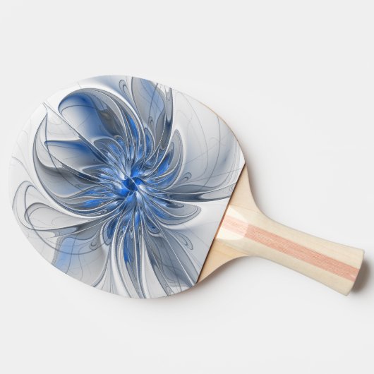 Abstract Blauw Grijs Waterverf Fractal Art Flower Tafeltennisbatje (Zijkant)