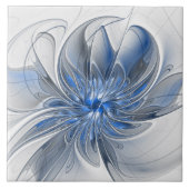 Abstract Blauw Grijs Waterverf Fractal Art Flower Tegeltje (Voorkant)