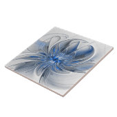 Abstract Blauw Grijs Waterverf Fractal Art Flower Tegeltje (Zijkant)