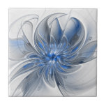 Abstract Blauw Grijs Waterverf Fractal Art Flower Tegeltje<br><div class="desc">Een bijzondere fantasiebloem met tinten blauw en grijs, abstract en elegant. Ongebruikelijk ontwerp voor uw decoratieve bloemenkeramische tegel en meer.</div>