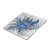 Abstract Blauw Grijs Waterverf Fractal Art Flower Tegeltje (Zijkant)