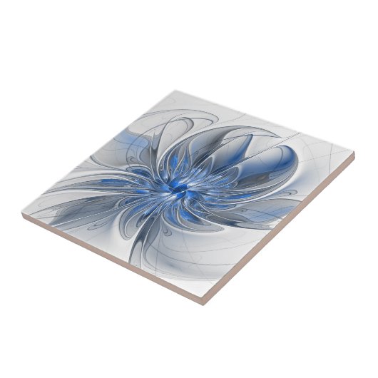 Abstract Blauw Grijs Waterverf Fractal Art Flower Tegeltje (Zijkant)
