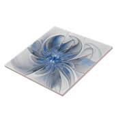 Abstract Blauw Grijs Waterverf Fractal Art Flower Tegeltje (Zijkant)