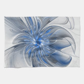 Abstract Blauw Grijs Waterverf Fractal Art Flower Theedoek (Horizontaal)