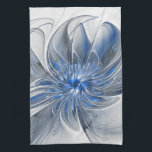 Abstract Blauw Grijs Waterverf Fractal Art Flower Theedoek<br><div class="desc">Een bijzondere fantasiebloem met tinten blauw en grijs,  abstract en elegant. Ongebruikelijk ontwerp voor uw decoratieve bloemenkeukenhanddoek en meer.</div>