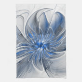 Abstract Blauw Grijs Waterverf Fractal Art Flower Theedoek (Verticaal)