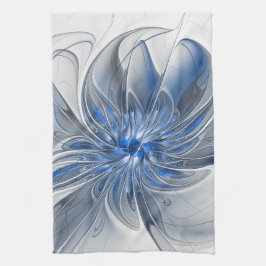 Abstract Blauw Grijs Waterverf Fractal Art Flower Theedoek
