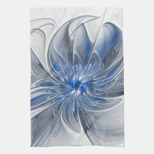 Abstract Blauw Grijs Waterverf Fractal Art Flower Theedoek