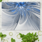 Abstract Blauw Grijs Waterverf Fractal Art Flower Theedoek (Gevouwen)