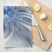 Abstract Blauw Grijs Waterverf Fractal Art Flower Theedoek (Quarter Fold)