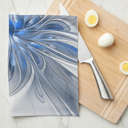 Abstract Blauw Grijs Waterverf Fractal Art Flower Theedoek (Quarter Fold)