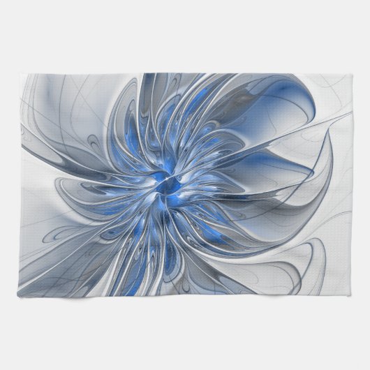 Abstract Blauw Grijs Waterverf Fractal Art Flower Theedoek (Horizontaal)