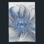 Abstract Blauw Grijs Waterverf Fractal Art Flower Theedoek<br><div class="desc">Unieke fantasiebloem met tinten blauw en grijs,  abstract en elegant. Ontwerp voor uw keukenhanddoek en meer.</div>