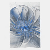 Abstract Blauw Grijs Waterverf Fractal Art Flower Theedoek (Verticaal)