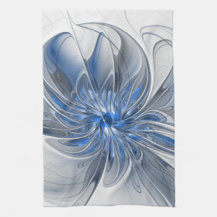 Abstract Blauw Grijs Waterverf Fractal Art Flower Theedoek