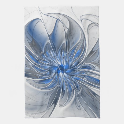 Abstract Blauw Grijs Waterverf Fractal Art Flower Theedoek (Verticaal)