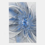 Abstract Blauw Grijs Waterverf Fractal Art Flower Theedoek (Verticaal)