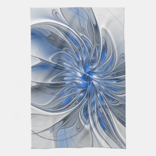 Abstract Blauw Grijs Waterverf Fractal Art Flower Theedoek (Verticaal)