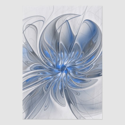 Abstract Blauw Grijs Waterverf Fractal Art Flower Tissuepapier (Voorkant)