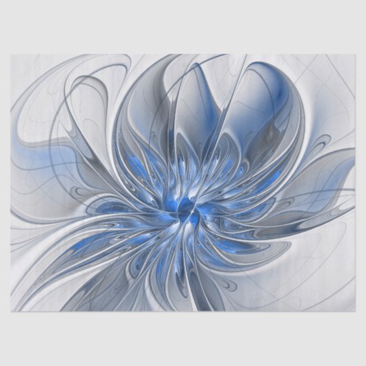 Abstract Blauw Grijs Waterverf Fractal Art Flower Tissuepapier (Voorkant)