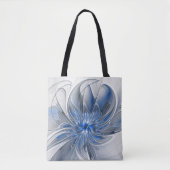 Abstract Blauw Grijs Waterverf Fractal Art Flower Tote Bag (Voorkant)