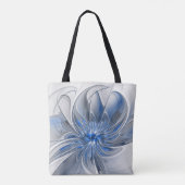 Abstract Blauw Grijs Waterverf Fractal Art Flower Tote Bag (Achterkant)