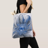 Abstract Blauw Grijs Waterverf Fractal Art Flower Tote Bag (Dichtbij)