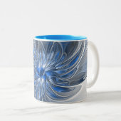 Abstract Blauw Grijs Waterverf Fractal Art Flower Tweekleurige Koffiemok (Voorkant rechts)
