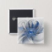 Abstract Blauw Grijs Waterverf Fractal Art Flower Vierkante Button 5,1 Cm (Voorkant /achterkant)