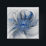 Abstract Blauw Grijs Waterverf Fractal Art Flower Vierkante Button 5,1 Cm<br><div class="desc">Unieke fantasiebloem met tinten blauw en grijs,  abstract en elegant. Ontwerp voor uw knop en meer.</div>