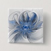 Abstract Blauw Grijs Waterverf Fractal Art Flower Vierkante Button 5,1 Cm (Voorkant)
