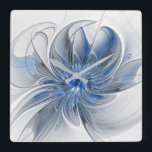 Abstract Blauw Grijs Waterverf Fractal Art Flower Vierkante Klok<br><div class="desc">Een unieke fantasiefloem met tinten blauw en grijs, abstract en elegant. Ontwerp voor uw vierkante acryl wandklok en meer.</div>