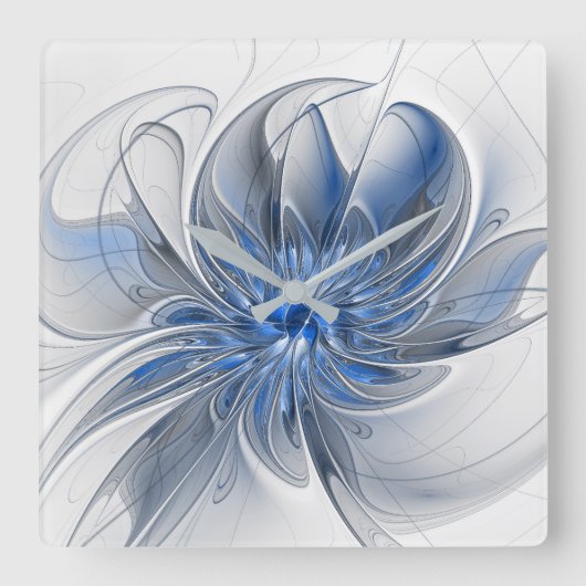 Abstract Blauw Grijs Waterverf Fractal Art Flower Vierkante Klok (Voorkant)
