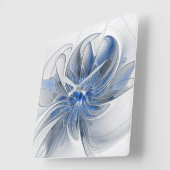 Abstract Blauw Grijs Waterverf Fractal Art Flower Vierkante Klok (Hoek)
