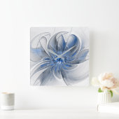 Abstract Blauw Grijs Waterverf Fractal Art Flower Vierkante Klok (Huis)