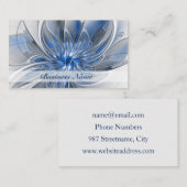 Abstract Blauw Grijs Waterverf Fractal Art Flower Visitekaartje (Voorkant / Achterkant)