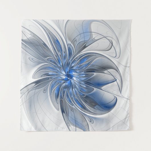 Abstract Blauw Grijs Waterverf Fractal Art Flower Wandkleed (Voorkant (horizontaal))