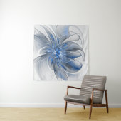 Abstract Blauw Grijs Waterverf Fractal Art Flower Wandkleed (In Situ (horizontaal))