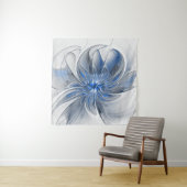 Abstract Blauw Grijs Waterverf Fractal Art Flower Wandkleed (In situ)