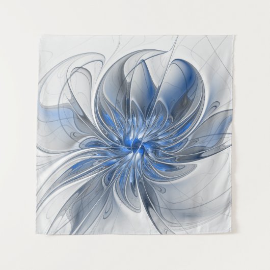 Abstract Blauw Grijs Waterverf Fractal Art Flower Wandkleed (Voorkant)