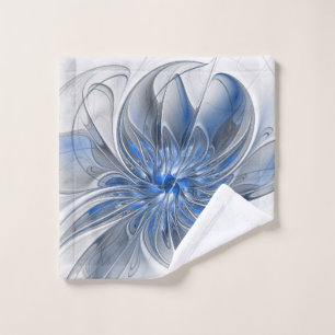 Abstract Blauw Grijs Waterverf Fractal Art Flower Washandje