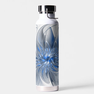 Abstract Blauw Grijs Waterverf Fractal Art Flower Waterfles